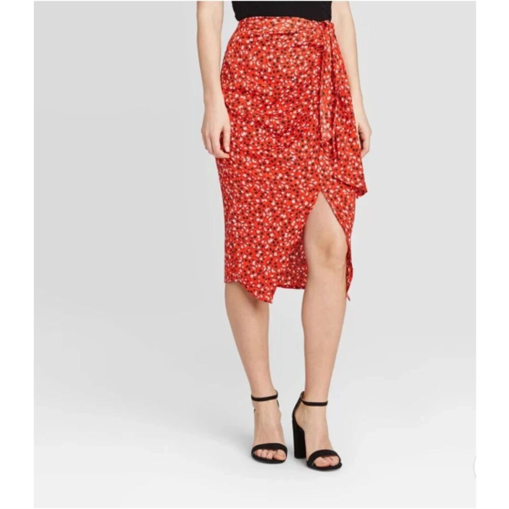 Who What Wear Womens Floral Faux Tie Asymmetrical Midi Skirt Size 12